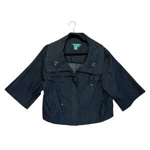 Sandro Sportswear Cropped Denim Jacket Women's Sz L Dark Wash Chic Y2K Nautical